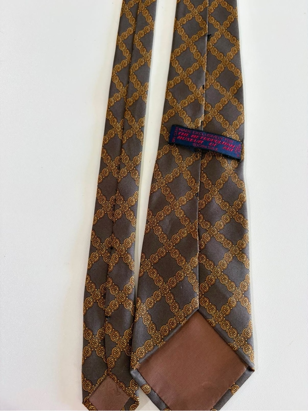 Men's exclusive metropolitan museum of art Brown Geometric Pattern silk Tie - Picture 3 of 6